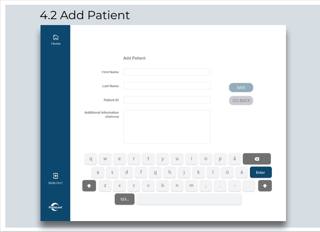 Close-up of the user interface showing how to add a new patient